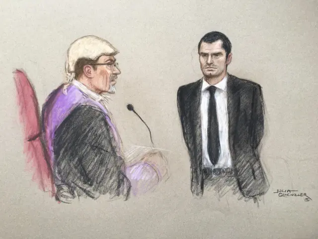 Artist's impression of Adam Johnson in the dock