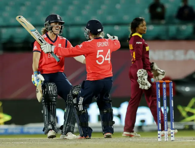 England Women's Rebecca Grundy and teammate Natalie Sciver