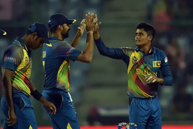 Sri Lanka celebrate taking the wicket