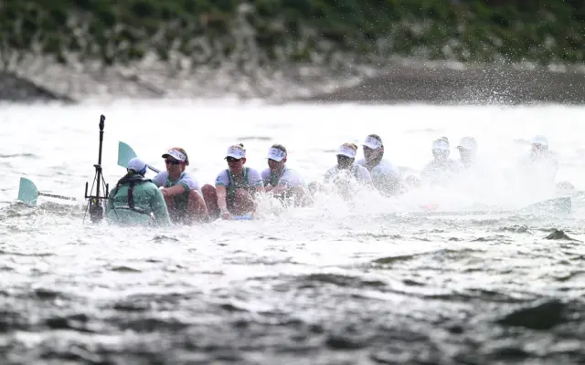 The Cambridge boat sinks in The Boat Race