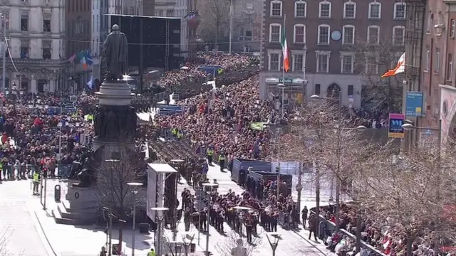 Crowds watching the Easter Rising parade in Dublin