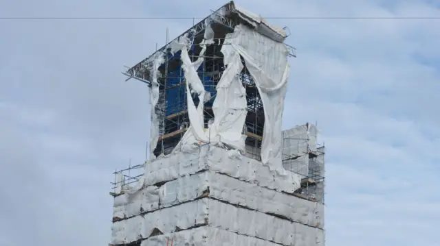 Scaffolding cover ripped by winds on Portsmouth"s Anglican Cathedral