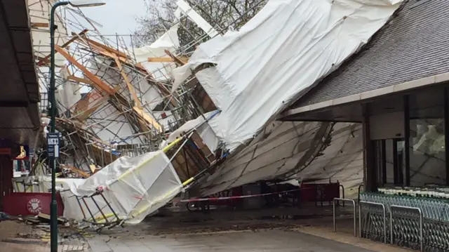 Scaffolding blown down in Woodley, Reading