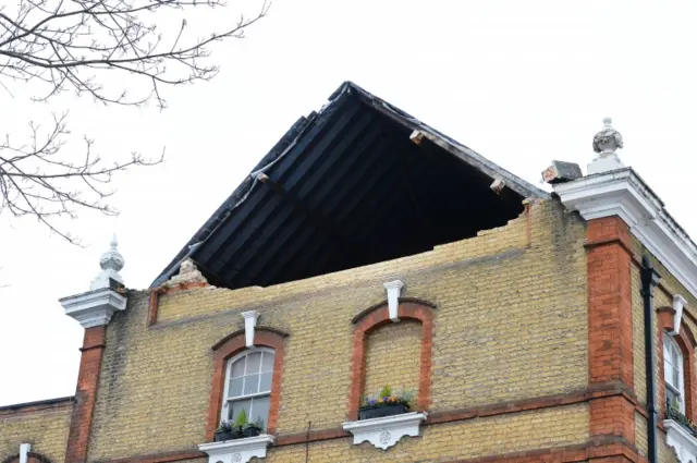 Damaged roof at Duchess pub in Battersea