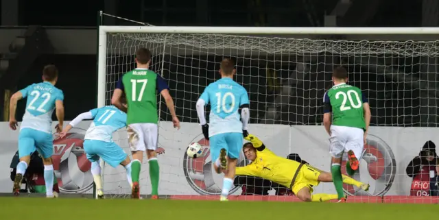 Roy Carroll saves a penalty