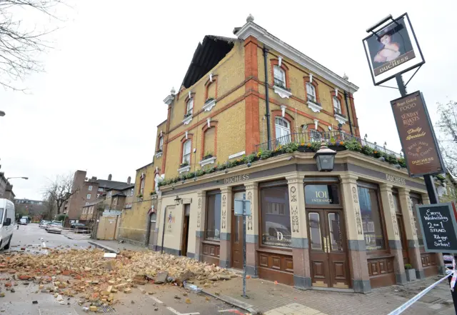 Duchess Pub in Battersea damaged by storm