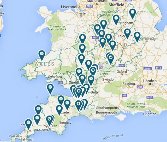 Power outage map for South west England