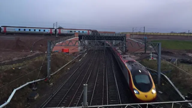 The first train using the flyover