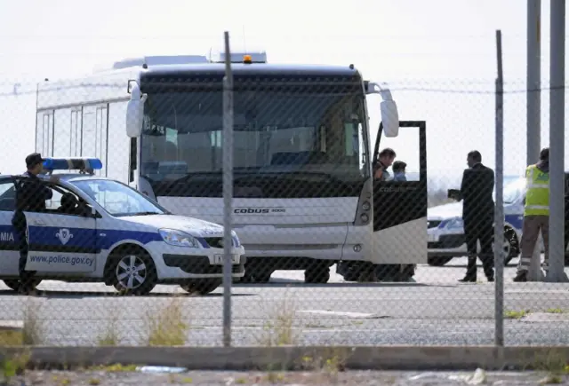 Bus taking passengers from the hijacked plane