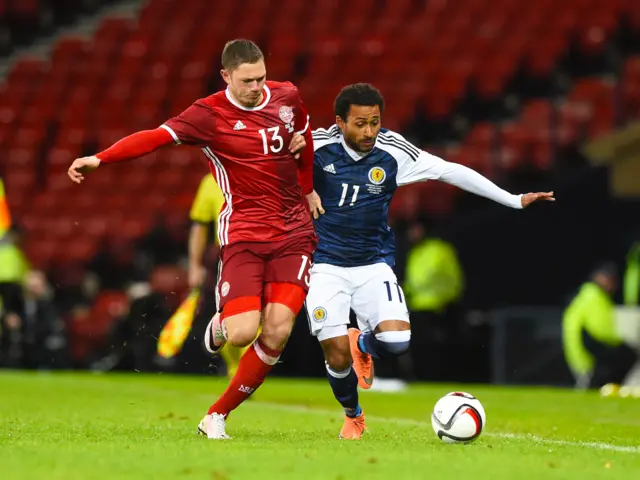 Scotland's Ikechi Anya (right) and Denmark's Henrik Dalsgaard