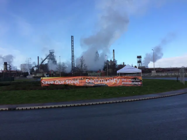 Save our steel poster outside Port Talbot's steelworks