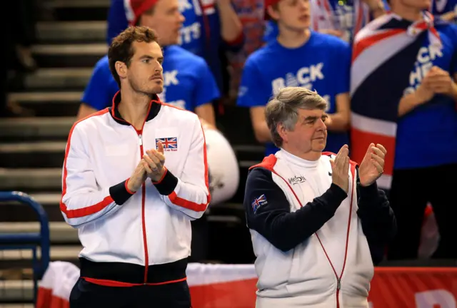 Andy Murray cheers on Dan Evans at the Davis Cup