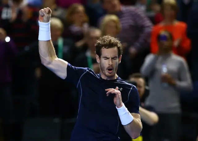 Andy Murray celebrates win at Davis Cup