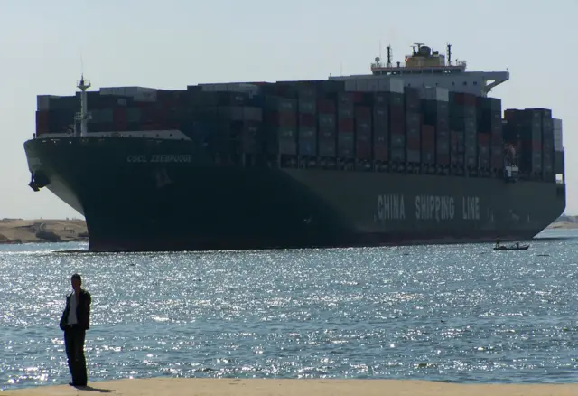 Shipping container in Suez canal