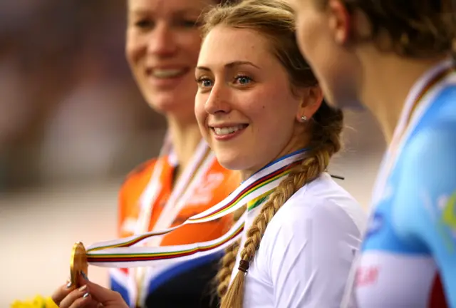 Laura Trott with her gold medal