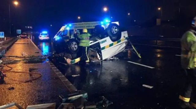 Ambulance on its roof