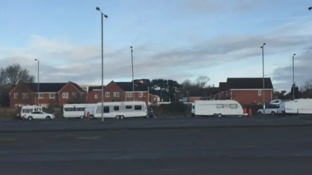 aravans and vans showed up on the car park at the Chase Leisure Centre