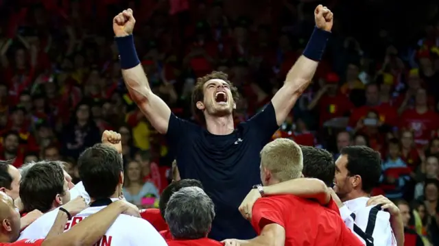 Andy Murray celebrates winning the Davis Cup