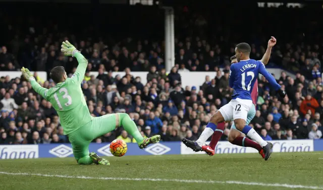 Everton's Aaron Lennon scores their second goal