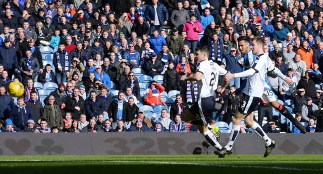 Harry Forrester scores for Rangers against Dundee