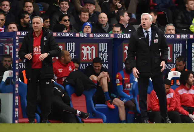 Alan Pardew, Palace manager, looks anxious