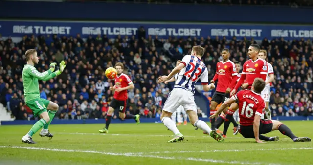 Gareth McAuley goes close for West Brom