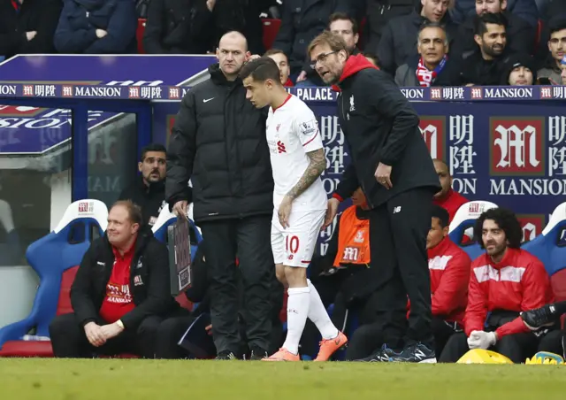 Liverpool's Philippe Coutinho gets ready to come on as a substitute