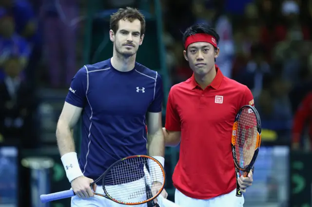 Andy Murray of Great Britain and Kei Nishikori