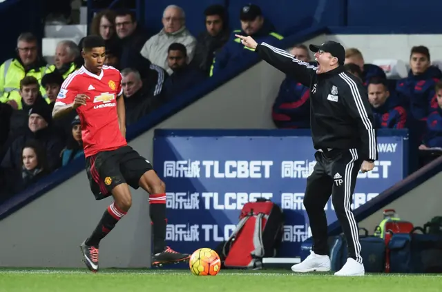 West Brom manager Tony Pulis barks out instructions