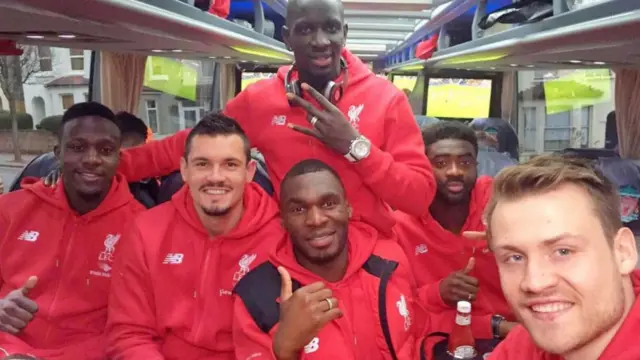 Liverpool players on their bus