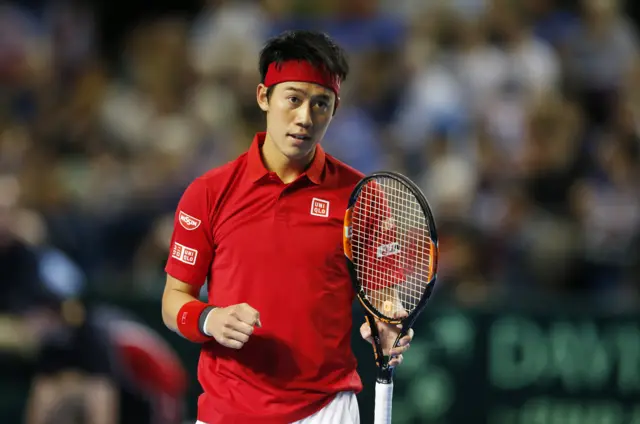 Kei Nishikori celebrates