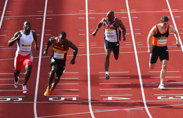 Dwain Chambers of Great Britain celebrates