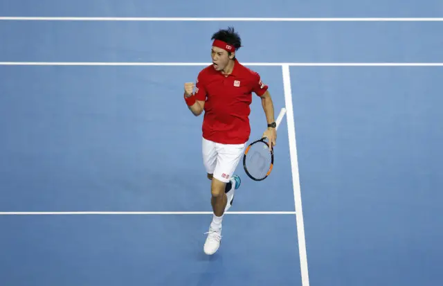 Kei Nishikori celebrates