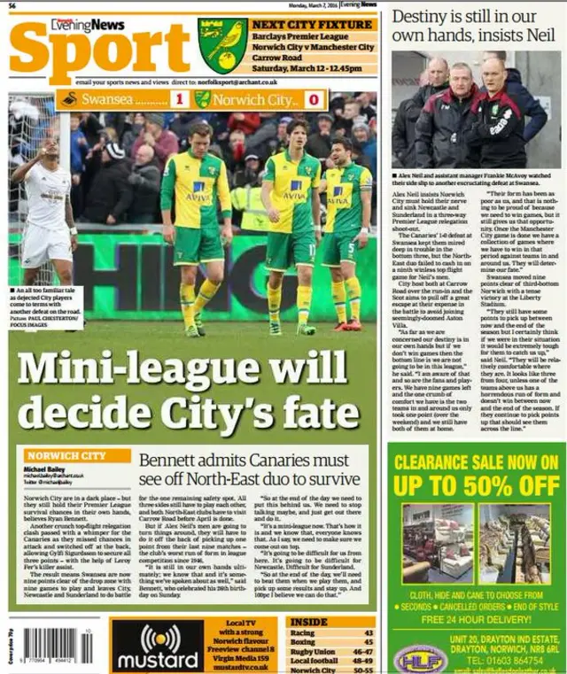 The back page of the Norwich Evening News