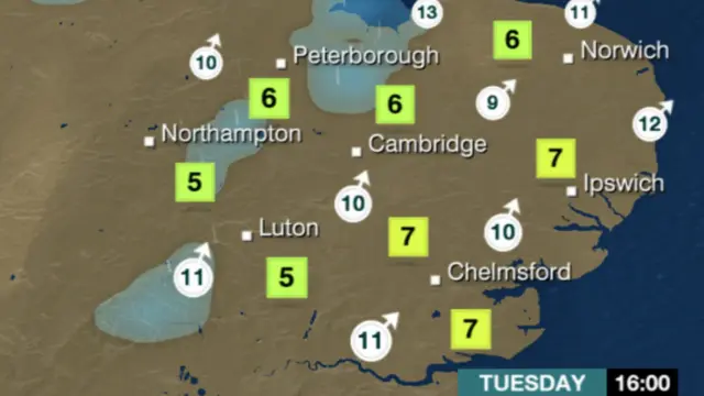 Tuesday's weather map