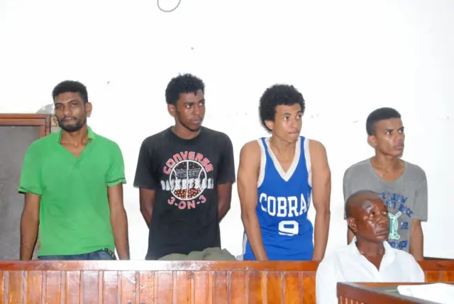 Mohamed Kassim, Faraj Swaleh, Ali Omar and Kassim Ali at the Mombasa law court, Monday, March 7, 2016