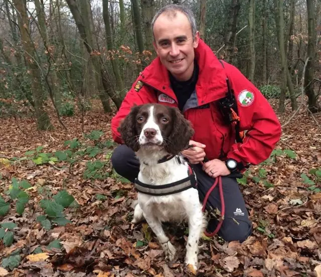 Beau the search dog with handler Gaz Elliot