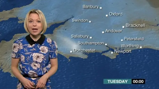 Bee Tucker with the BBC Weather chart for Oxford for Monday 7 March 2016