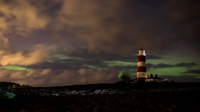 Aurora borealis over Happisburgh Lighthouse