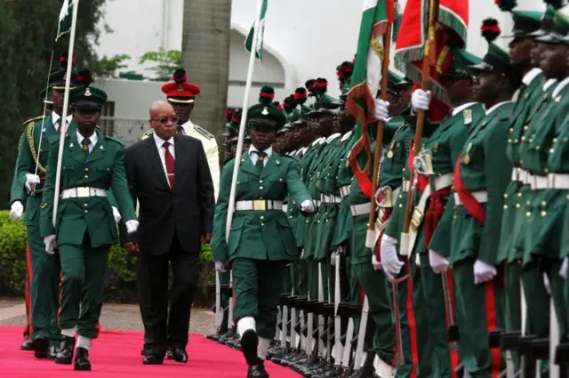 Jacob Zuma being welcomed in Nigeria