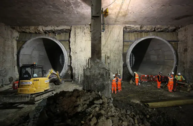 Workers on Crossrail tunnels