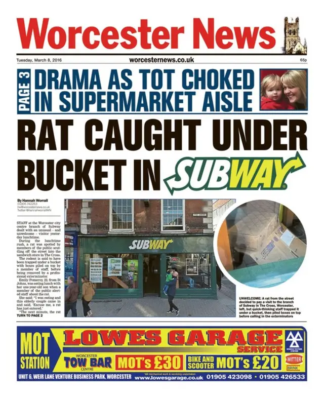 Worcester News front page