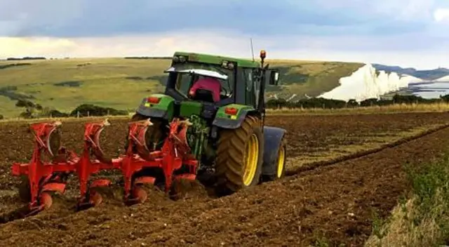 Tractor ploughing field