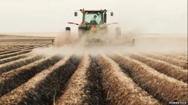 Tracter ploughing a field