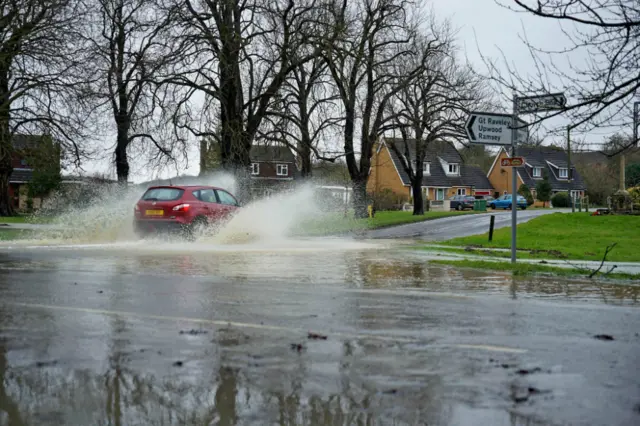 Flooded road at Wood Walton