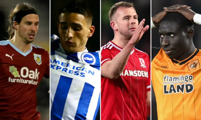 Burnley's George Boyd, Brighton's Anthony Knockert, Boro's Jordan Rhodes, Hull City's Mohamed Diame