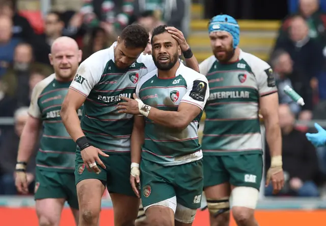 Peter Betham celebrates after scoring a try