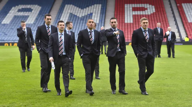 Rangers players on the pitch