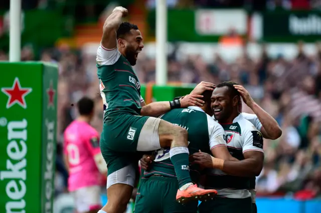 Vereniki Goneva of Leicester celebrates