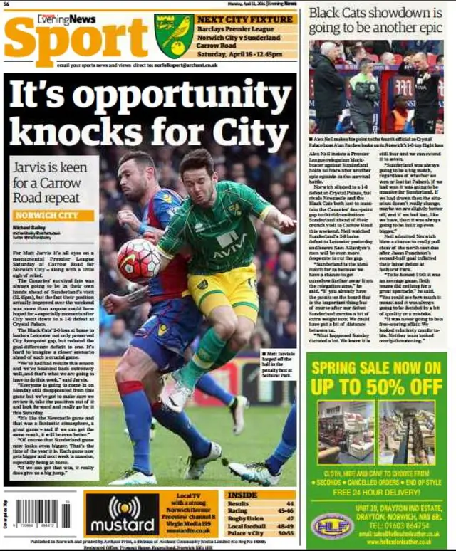 Back page of Norwich Evening News